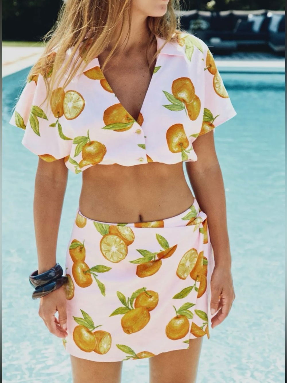 New ZARA Cropped Peach Print Top